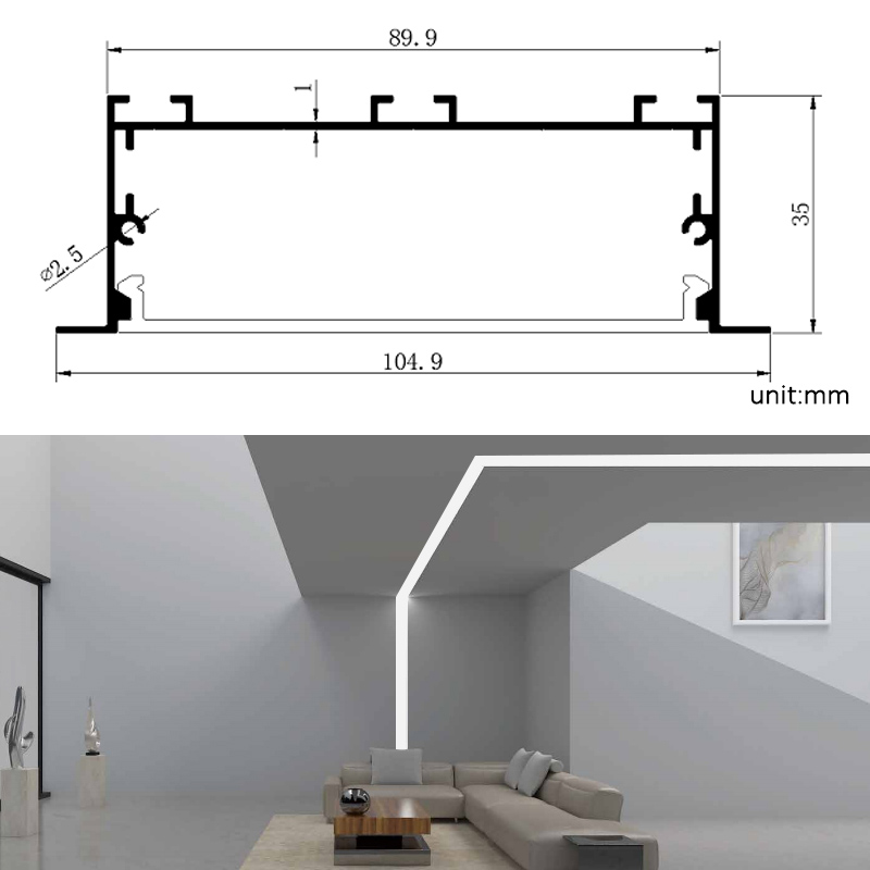 106mmx40mm Wide Recessed LED Profile With Flange - 90mm Light Line 106mmx40mm Wide Recessed LED Profile With Flange - 90mm Light Line